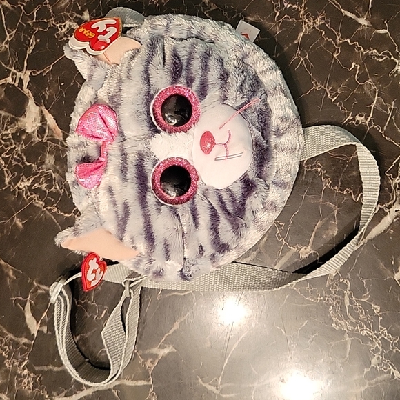 TY Kiki Grey Cat Plush Mini Purse – Glitter Eyes – Cute Crossbody Bag - Picture 2 of 9